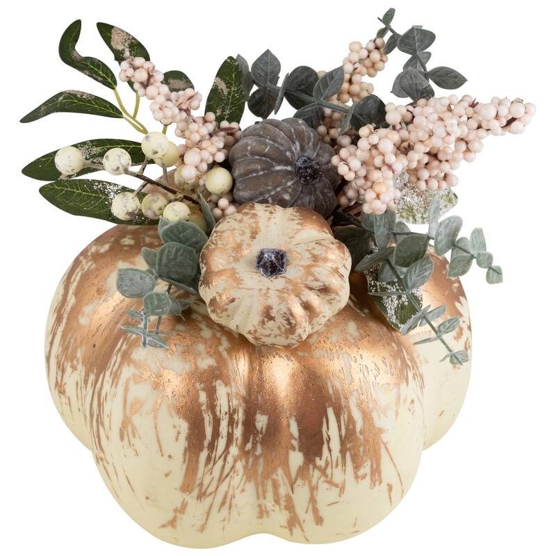 Mini Pumpkins and Berries Glittered Fall Harvest Decoration - 9"