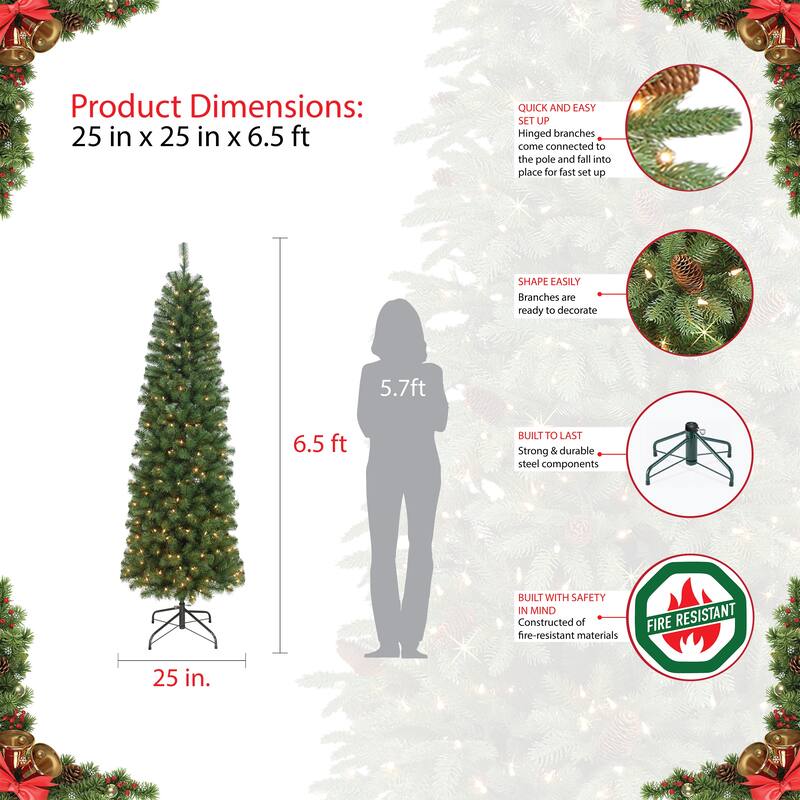 Puleo International Pre-Lit 6.5' Pencil Northern Fir Artificial Christmas Tree