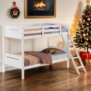 Wooden Versatile Twin over Twin Bunk Bed with Built-in Ladder,Kids Bed Design