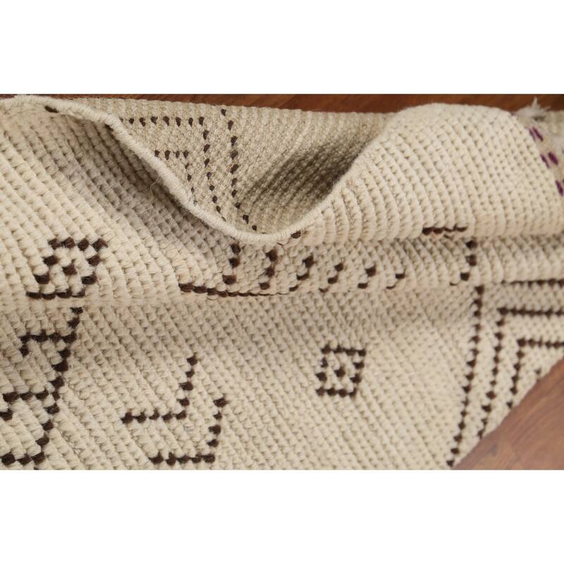 Ivory Geometric Moroccan Oriental Accent Rug Handmade Wool Carpet - 2'10"x 5'7"
