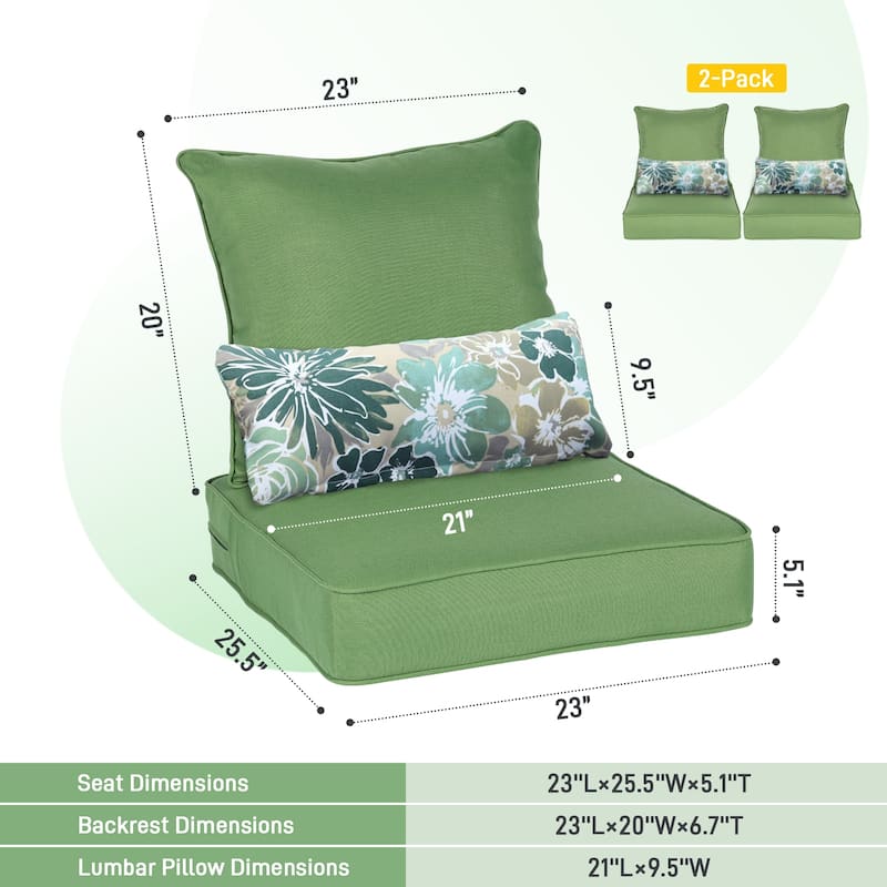 Aoodor Outdoor Deep Seat Chair Cushion Set (2 Back 2 Seater 2 Pillow)