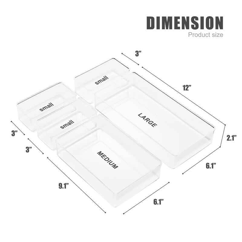 Sorbus Clear Drawer Organizer Set for Kitchen Storage (5-Piece)
