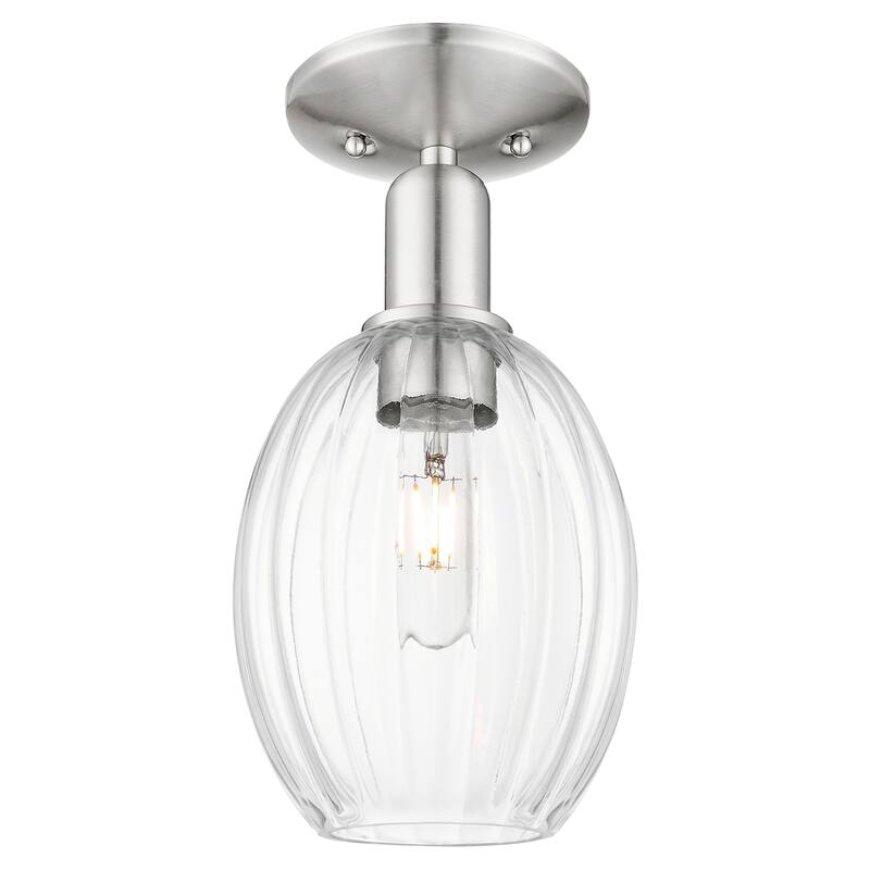 Innovations Lighting Downtown Urban - Preston - 1 Light 6" Bulb Shade Semi-Flush Mount Light - Clear Shade/Brushed Satin Nickel