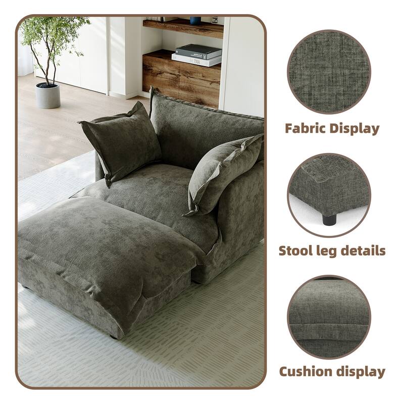 39"W Oversized Chenille Comfy Cloud Chaise Lounge with Ottoman