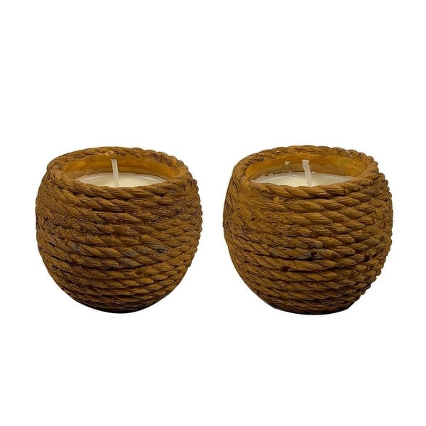 slide 2 of 8, Aria Home Light Brown Set of 2 Ceramic Basket Candle Bowls 4 Oz Brown