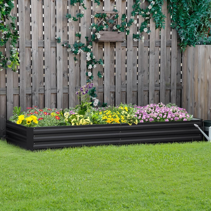 Outsunny 95" x 36" x 12" Galvanized Raised Garden Bed, Metal Elevated Planter Box, Easy DIY and Cleaning for Growing Flowers - Grey
