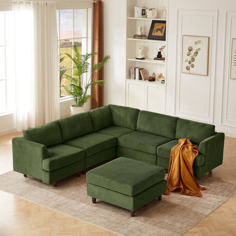 95.6" Corduroy Modular Sectional Sofa (6-Seater) with Sleeper Function
