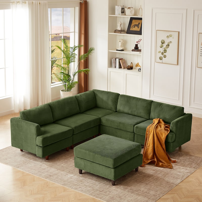 Roomfitters Modern Modular Sectional Sofa, 6-Seater Sleeper Couch with Upholstered Corduroy Design