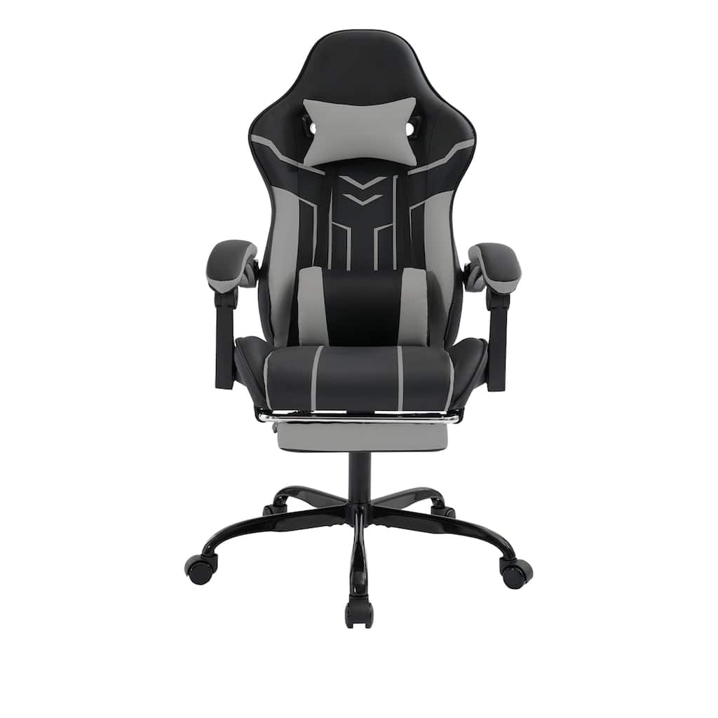 Anmytek Ergonomic Gaming Computer Chair with Footrest Lumbar Backrest Black Gray
