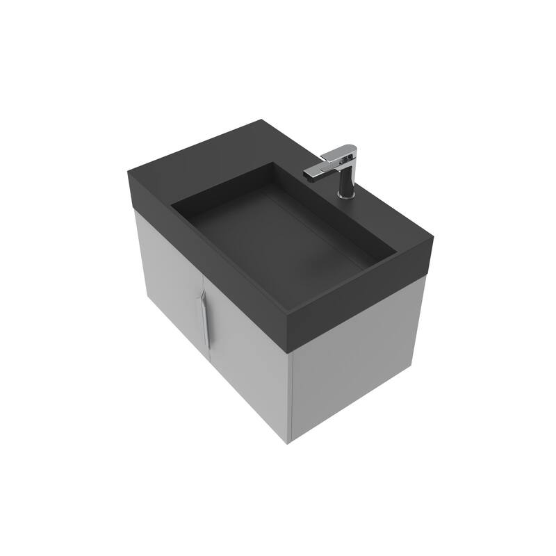Amazon 30" Wall Mounted Bathroom Right Basin Vanity Set w/ Black Top
