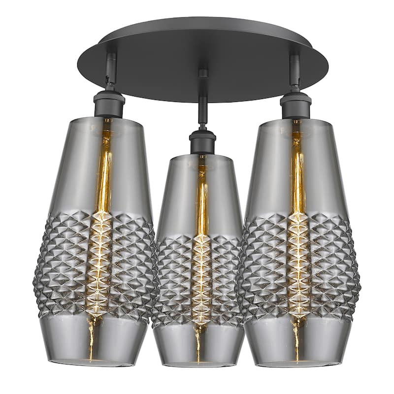 Innovations Lighting Windham - 3 Light 19" Flush Mount - Smoked/Matte Black