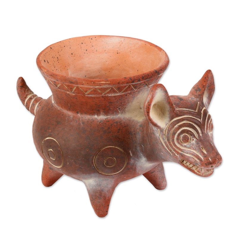 Novica Handmade Colima Hound Ceramic Decorative Pot