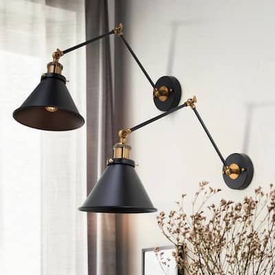 Carbon Loft Modern Black Gold Swing Arm Lights Wall Sconces for Bedroom