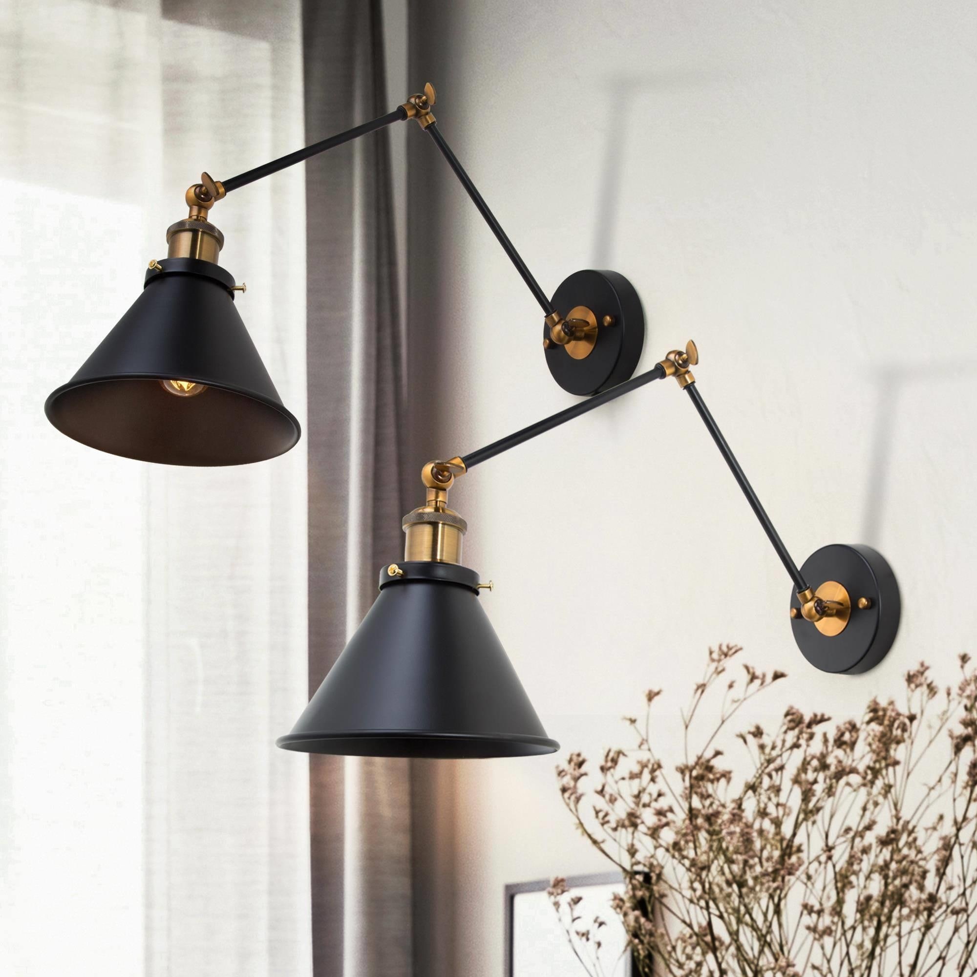 LALUZ Modern Black Gold Swing Arm Lights Wall Sconces for Bedroom