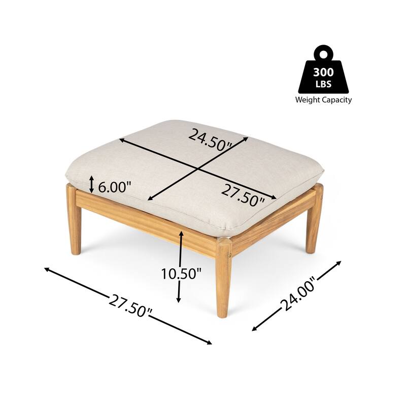 Roomfitters Terassi Outdoor Lounge Chair with Ottoman Acacia Wood Cushioned Patio Seating, Light Teak Beige