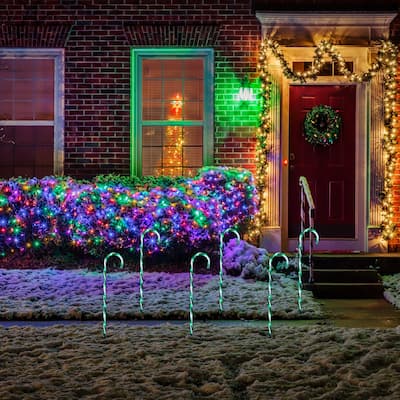 Lighted Twinkle Candy Cane Christmas Outdoor Pathway Markers - 26" - Green and White - Set of 3