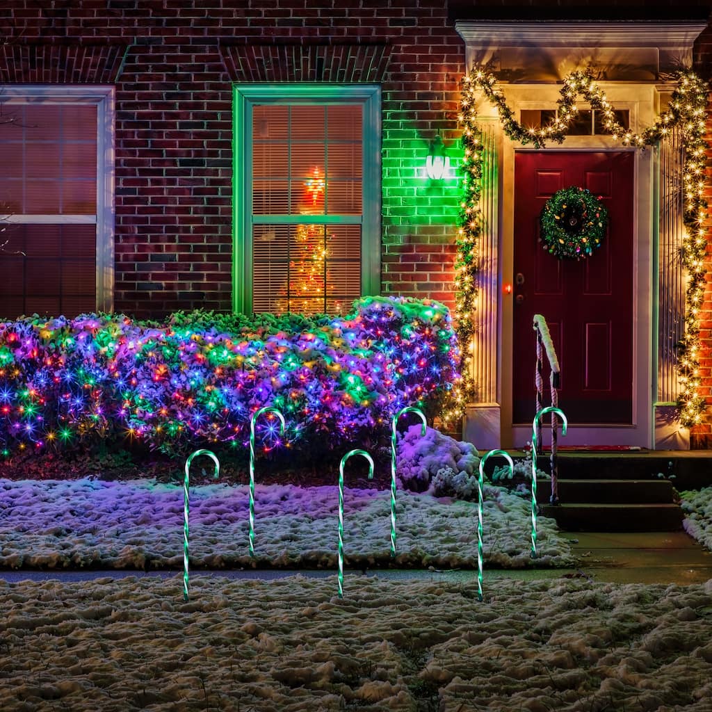 Lighted Twinkle Candy Cane Christmas Outdoor Pathway Markers - 26" - Green and White - Set of 3