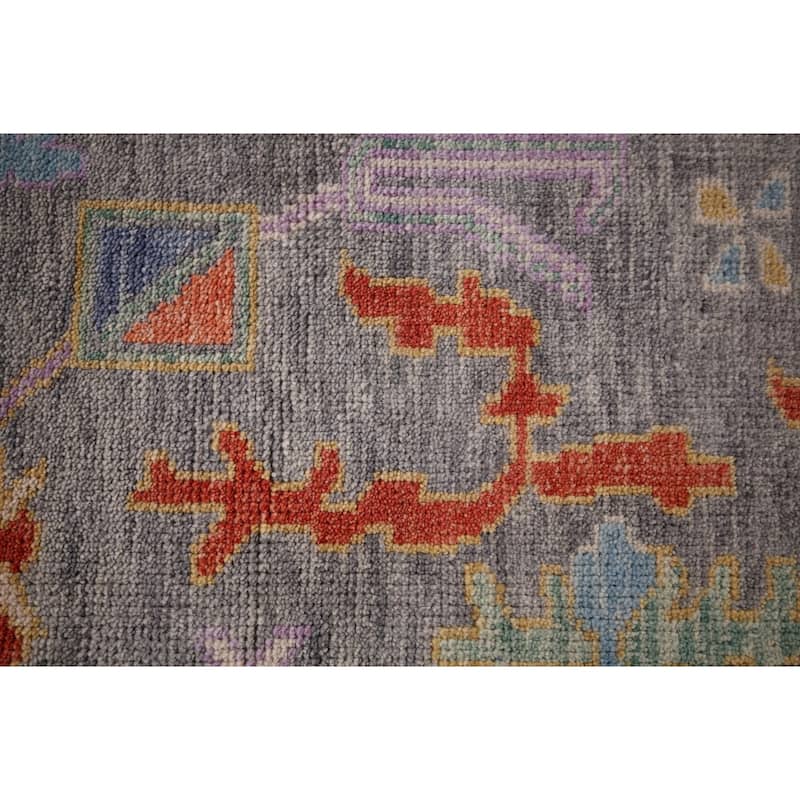 All-Over Gray Floral Oushak Indian Area Rug Hand-Knotted Wool Carpet - 7'10"x 9'8"
