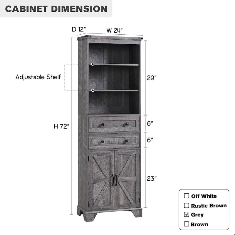 72" Tall Bathroom Storage Cabinet, Farmhouse Storage Cabinet