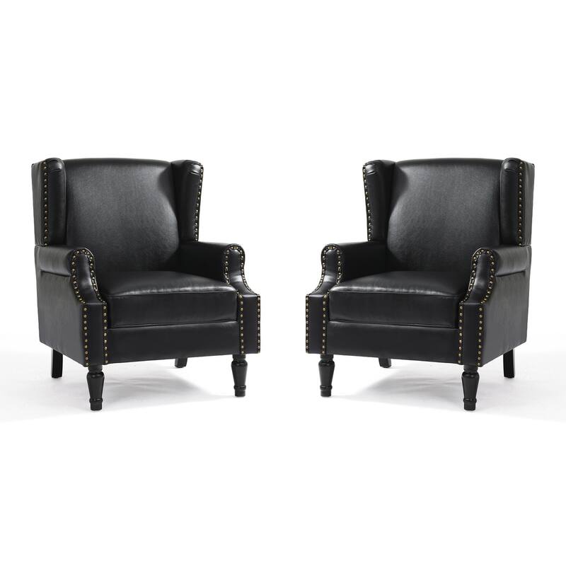 2 Set Modern Vegan Leather Wing Back Armchair