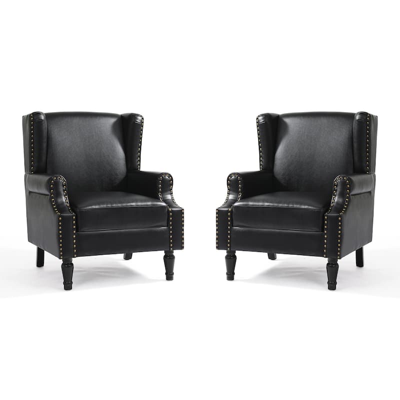 Upholstered Nailhead Trim Armchair Wingback Accent Chairs Set of 2