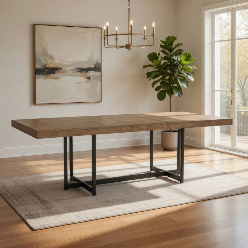 Myka Dining Table, Extension Leaf, Rectangular Brown Wood 80-98 Inch