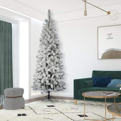 8.5' x 40" Flocked Pacific tree with 350 Warm White LED Lights
