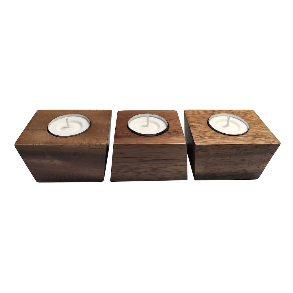 Acacia Wood 3 Piece Tealight Candle Holders