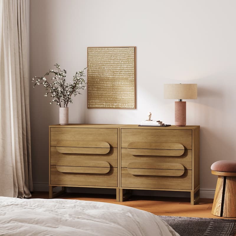 Novi Organic Modern 3 Drawer Wood Dresser for Bedroom with Integrated Handles