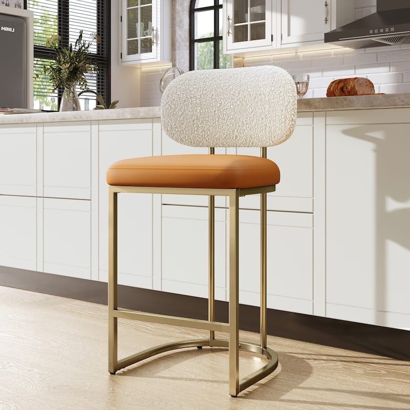 1 Piece 24'' Bar Modern PU and Chenille Bar Stools, Counter Height Bar Chairs for Kitchen Island Dining Room - Bronze & Sand