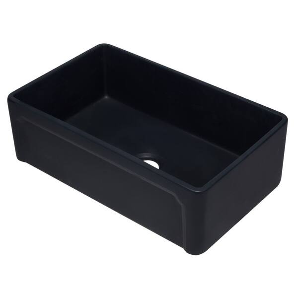 slide 1 of 8, Alfi Brand AB3320SB-BM 33 inch Black Reversible Single Fireclay Farmhouse Kitchen Sink