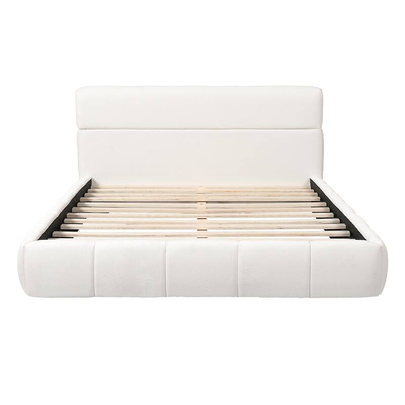 Christopher Knight Home - Sio Modern Boucle Upholstered Platform Bed Frame with Wooden Slats Support, No Box Spring Needed