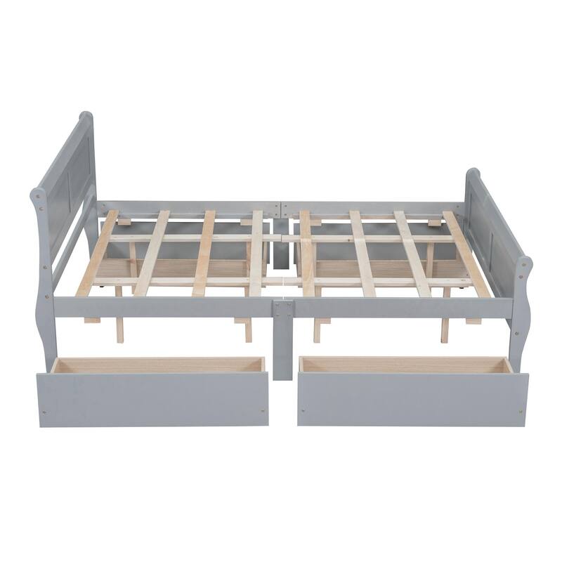 Wood Platform Bed with 4 Drawers and Streamlined Design