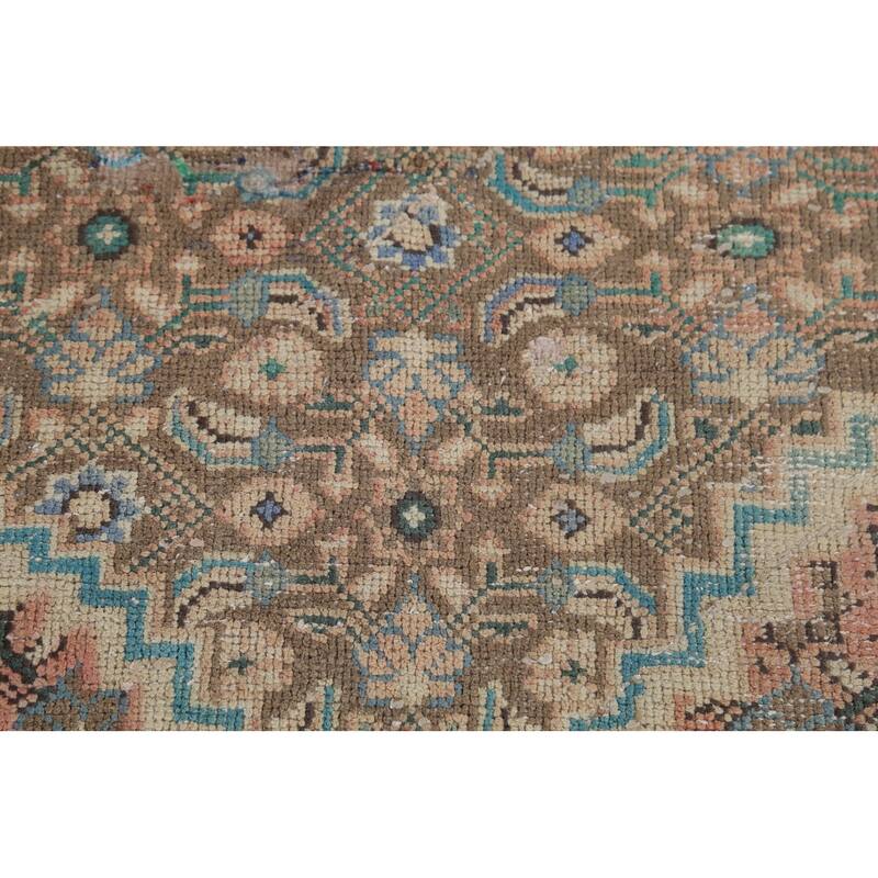 Pink Geometric Tabriz Persian Vintage Rug Hand-Knotted Wool Carpet - 6'7"x 9'9"