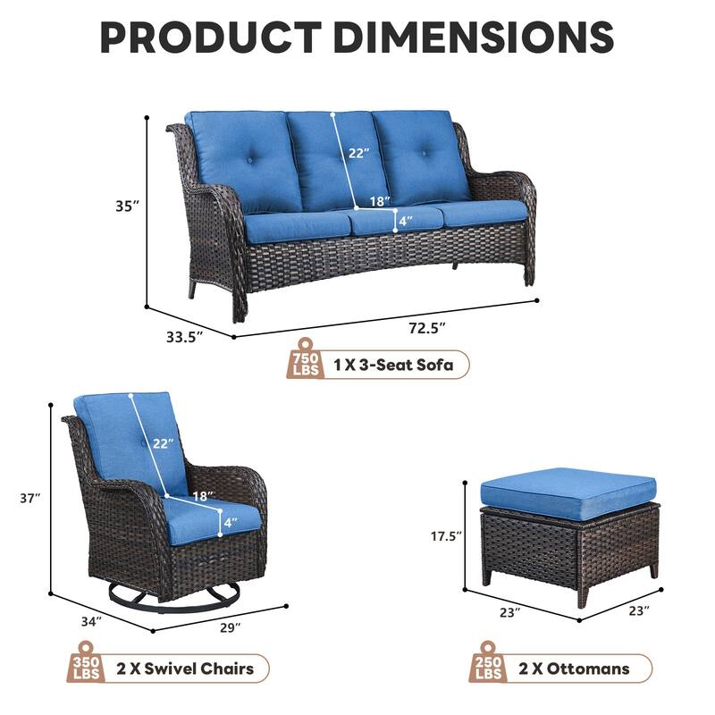 Pocassy Outdoor Patio Wciker Sofa Furniture Set of Chair Table.