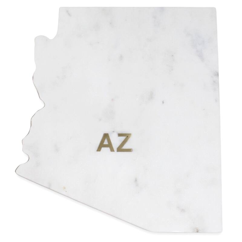 Lg Polished Marble "Arizona" Cutting Board w/brass state abbreviation - White
