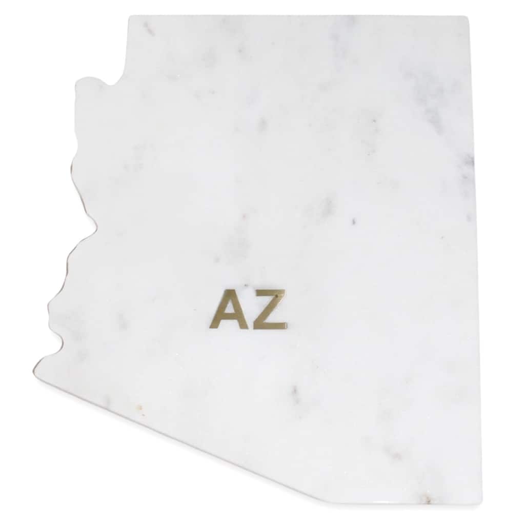 Lg Polished Marble "Arizona" Cutting Board w/brass state abbreviation - White