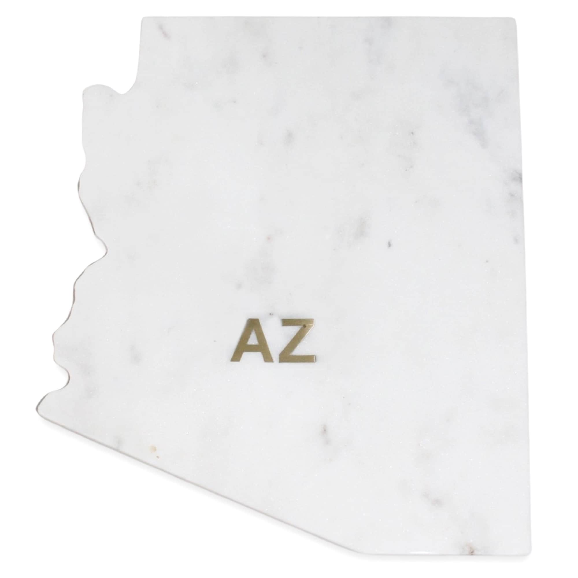 Lg Polished Marble "Arizona" Cutting Board w/brass state abbreviation - White