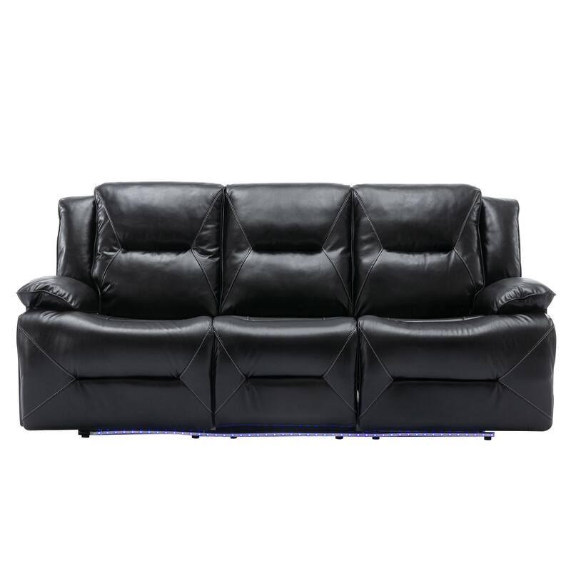 3 Seater Home Theater Recliner Manual Recliner Chair with a LED Light Strip Two Built-in Cup Holders