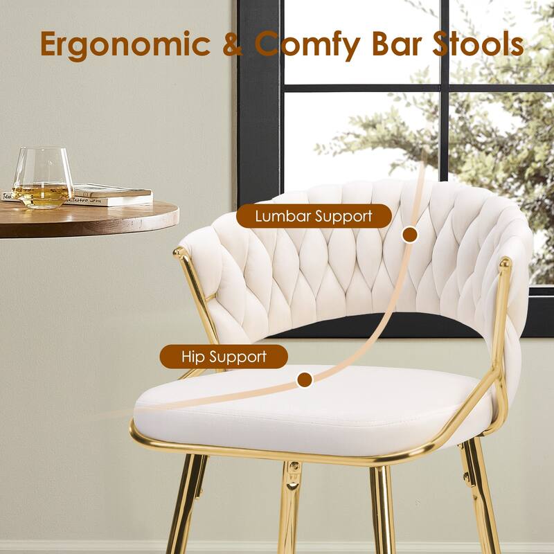 25.2" Modern Velvet Counter Stool with Gold Accents, Ergonomic Design & Plush Seat for Kitchen Island & Bar