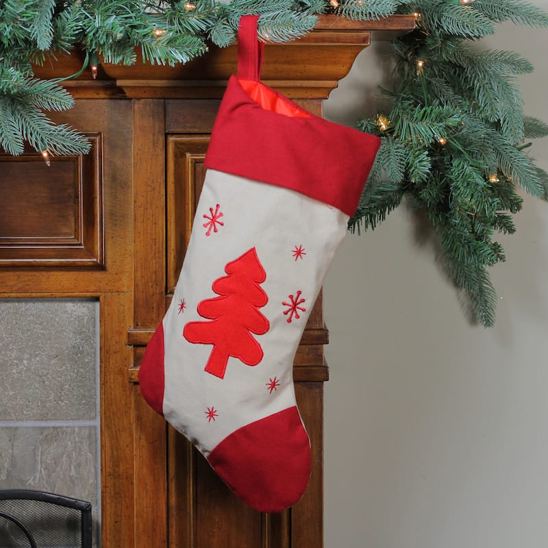Embroidered Tree with Snowflakes Christmas Stocking - 18"