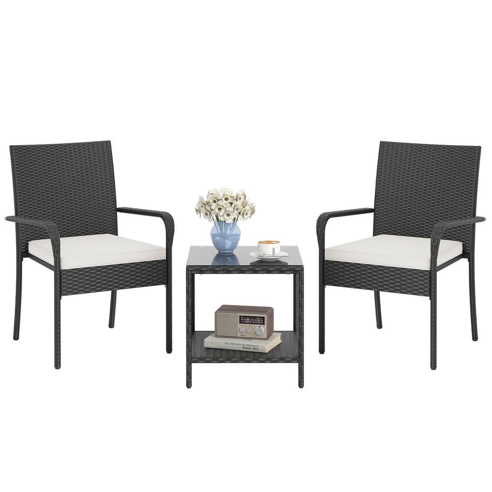 Gymax 3 Piece Patio Furniture Set Outdoor Wicker Chair & Table Set w/
