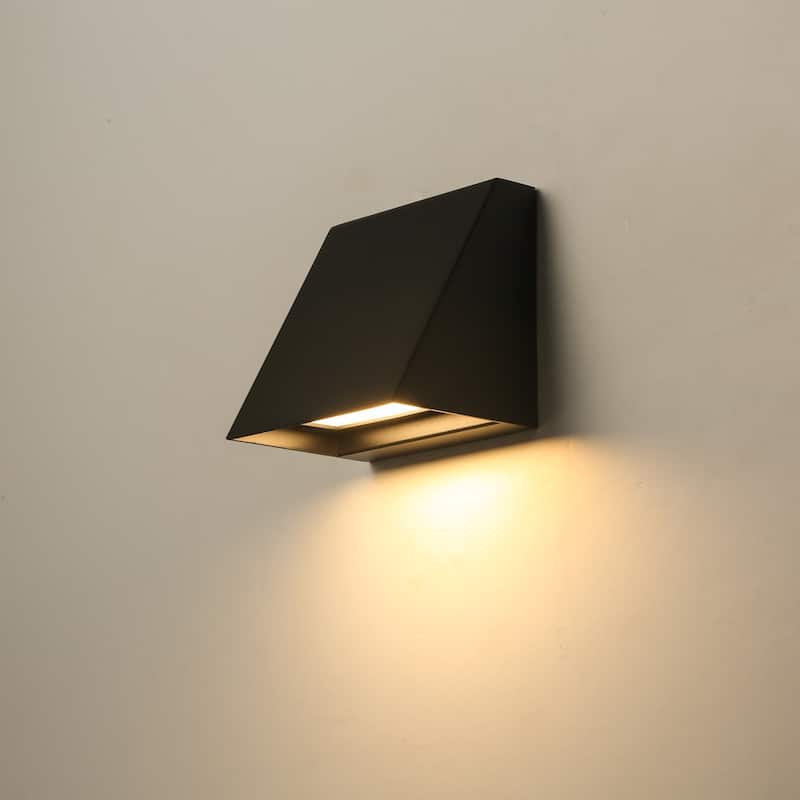 1-Light 5" H Industrial Black Triangular Aluminium Integrated LED Hardwired Outdoor Wall Light - 5 in. W x 5 in. H x 3.94 in. D