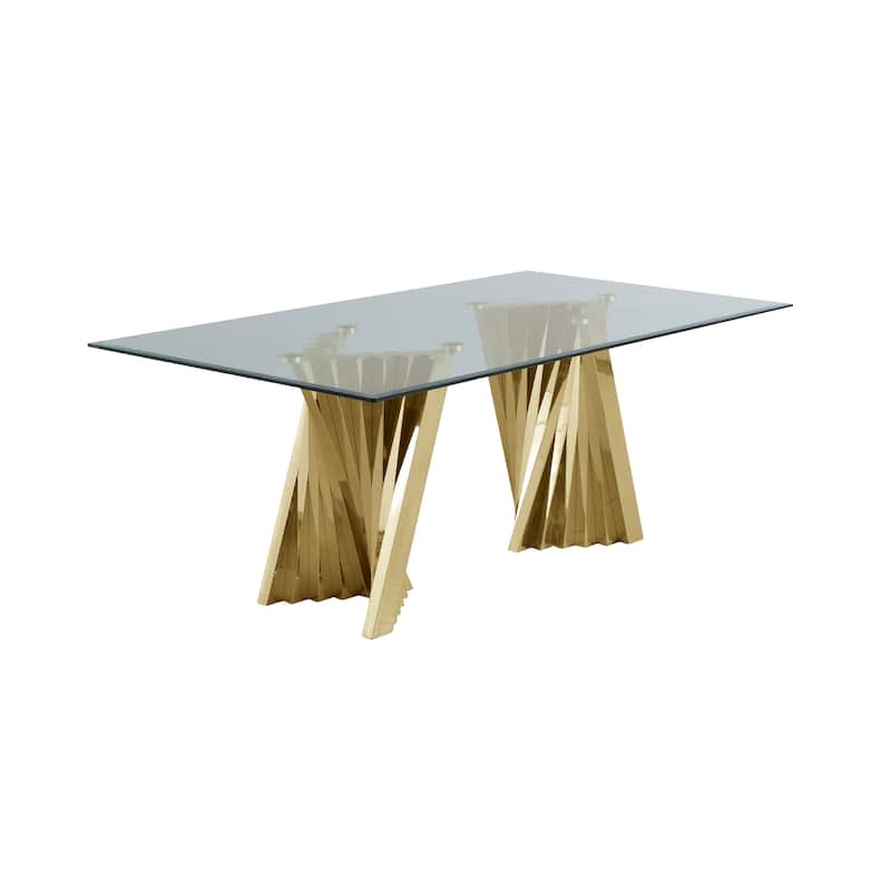 Best Quality Furniture Modern Glass Dining Table with Gold Spiral Base