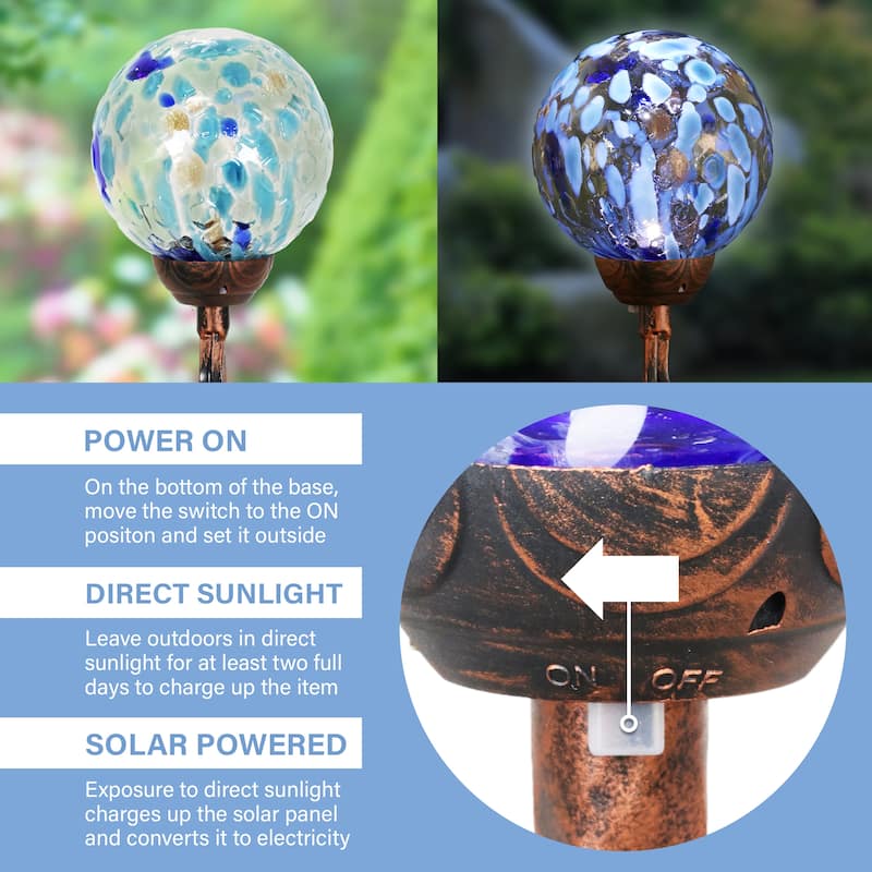 Exhart Solar Pearlized Honeycomb Glass Ball Garden Stake with Metal Finial, 4 by 31 Inches