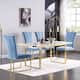 Sky Blue Velvet Upholstered Dining Chairs with Polished Gold Legs - Bed ...