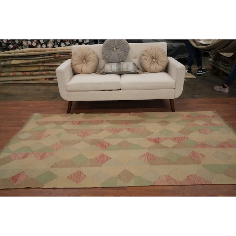 Hand Woven Oriental 100% Wool Carpet Southwestern Modern Multi-Colored Kilim Area Rug - 8' 0'' X 4' 8''