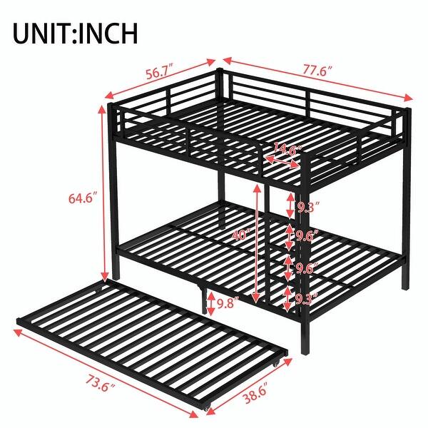 dimension image slide 4 of 5, Metal Bunk Bed with Twin Size Trundle