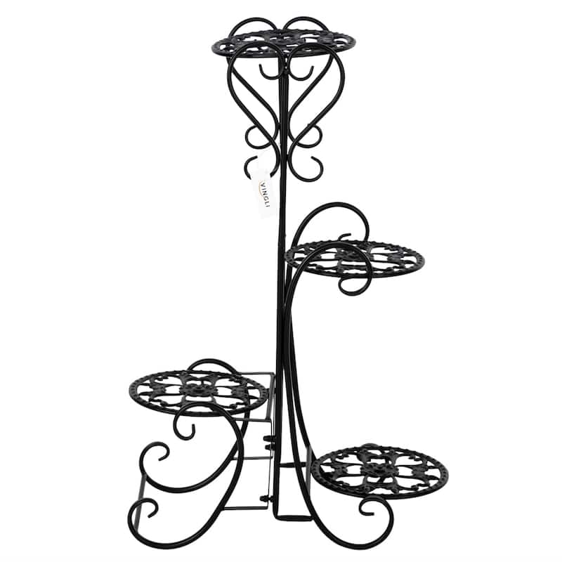 4 Potted Rounded/Square Flower Metal Shelves Plant Pot Stand for Indoor Outdoor