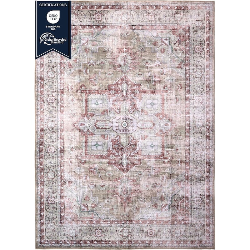 Delara Machine Washable Area Rug, Soft & Durable, Non-Slip Backing, Eco- Friendly GRS certified.
